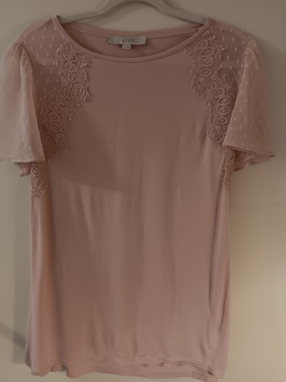 LOFT Blush Pink Lace Accent Tee